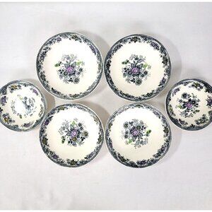 Lot of 6 Egersund Norway Black Pheasant Transferware Norsk Flint Bowl Soup Berry